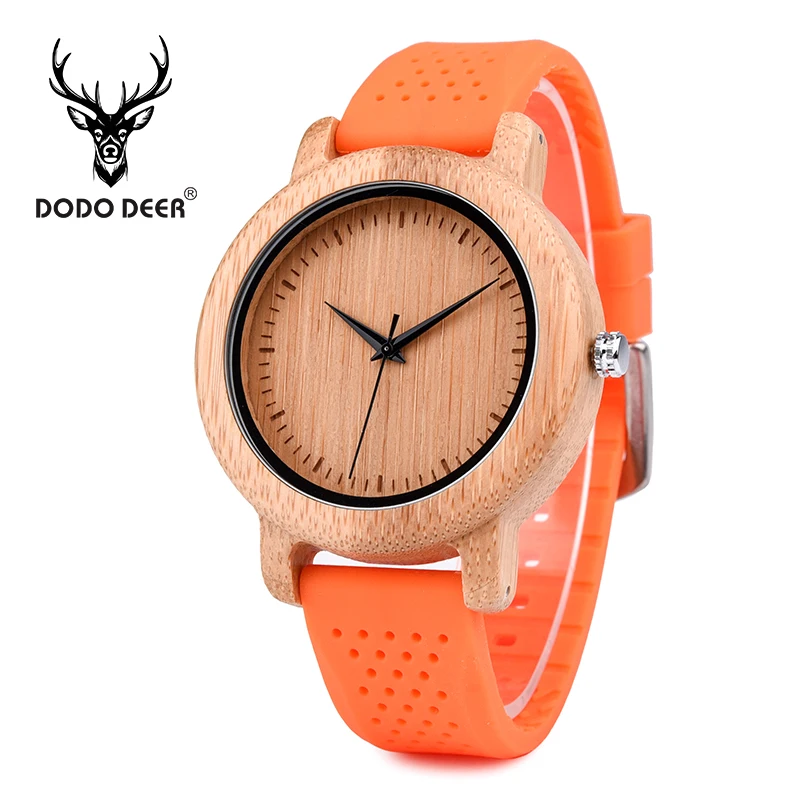 

DODO DEER Wholesale Mens Watches Top Brand Luxury Quartz Silicone strap Bamboo Wristwatch Male in Gift Box